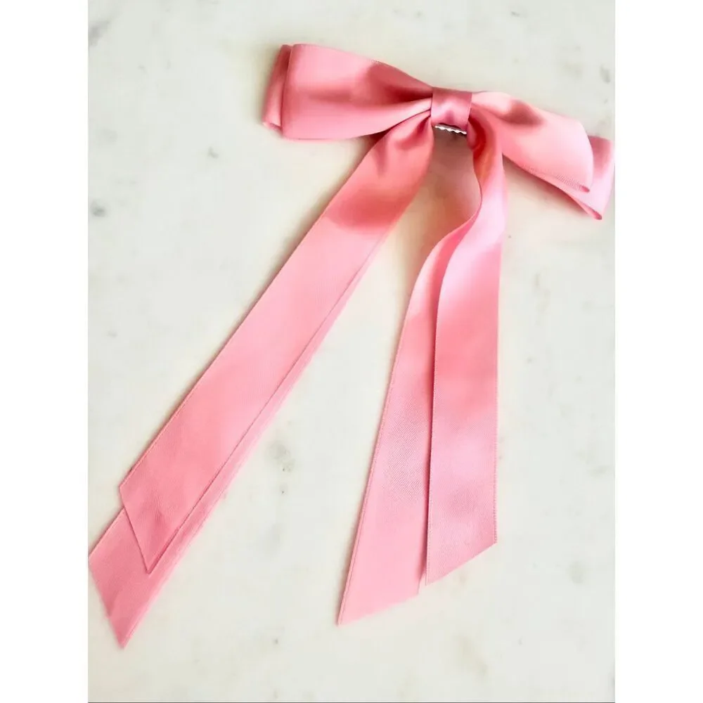 Pink Satin Ribbon Bow Hair Clip – Feminine Coquette Aesthetic